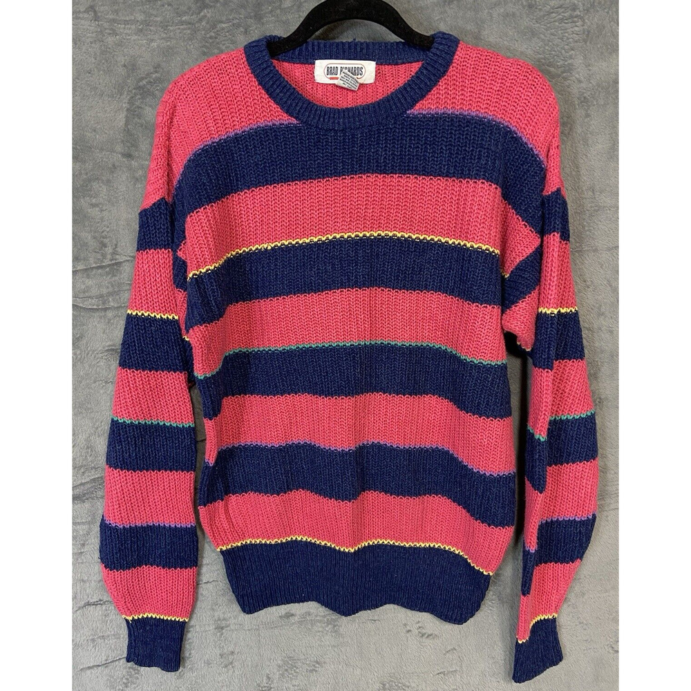 Vintage Brad Richards S L Thick Multicolor Striped Pullover Long Sleeve Sweater